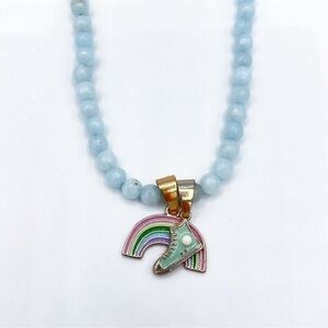 Blue bright blue morganite stones and enamel pendants